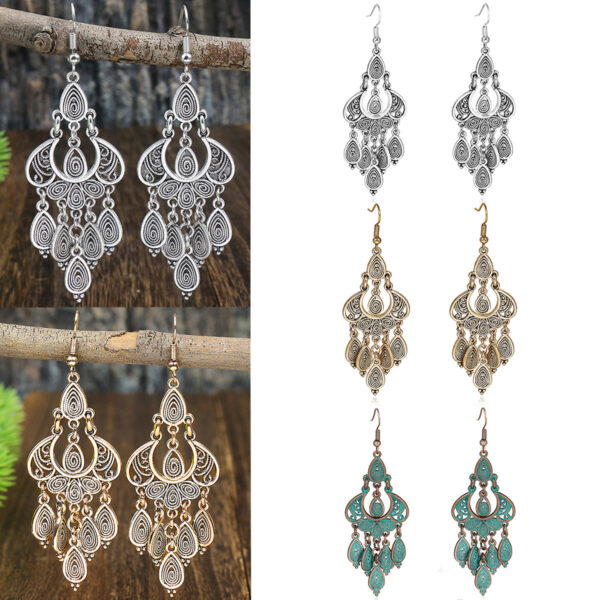 Handmade Old Peacock Tassel Earrings Retro Ethnic Style Long Earrings - Image 3