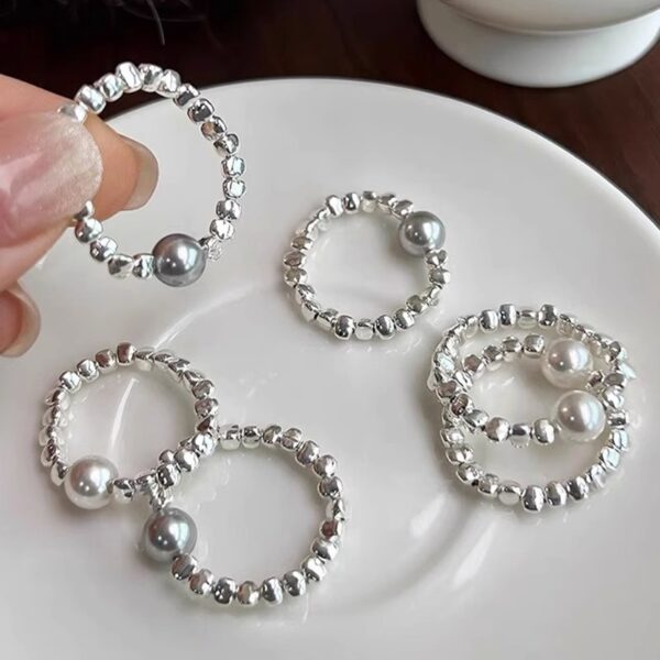 Women's Irregular Silver Pearl Ring - Image 3