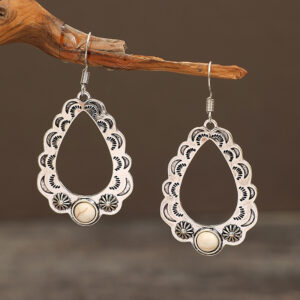 Retro Bohemian Style Hollow Water Drop Pattern Turquoise Earrings
