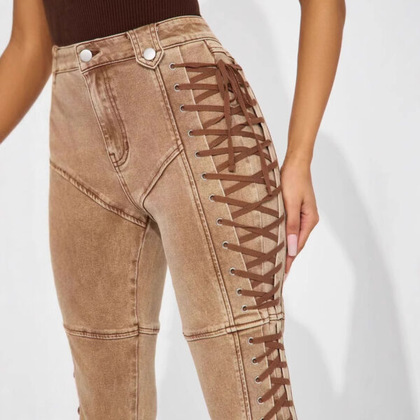 European And American Fashion Women's Wear Bandage Drawstring Hot Girl Jeans - Image 6