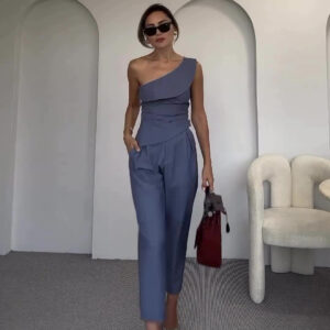 Hot Girl Diagonal Collar Halter Slim Fit Suit