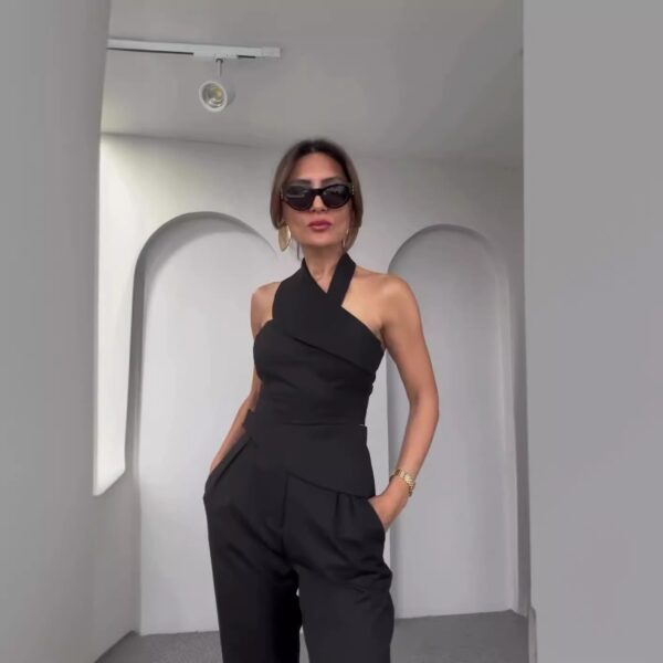 Hot Girl Diagonal Collar Halter Slim Fit Suit - Image 6