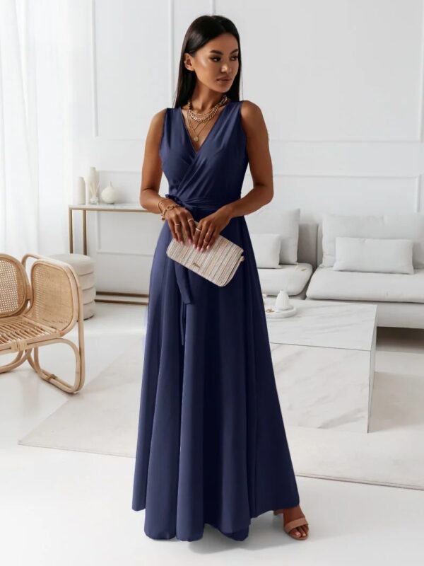 V-neck Sleeveless Dress With Belt Summer Fashion Party Club Evening Maxi Dresses For Women Clothing - Image 4