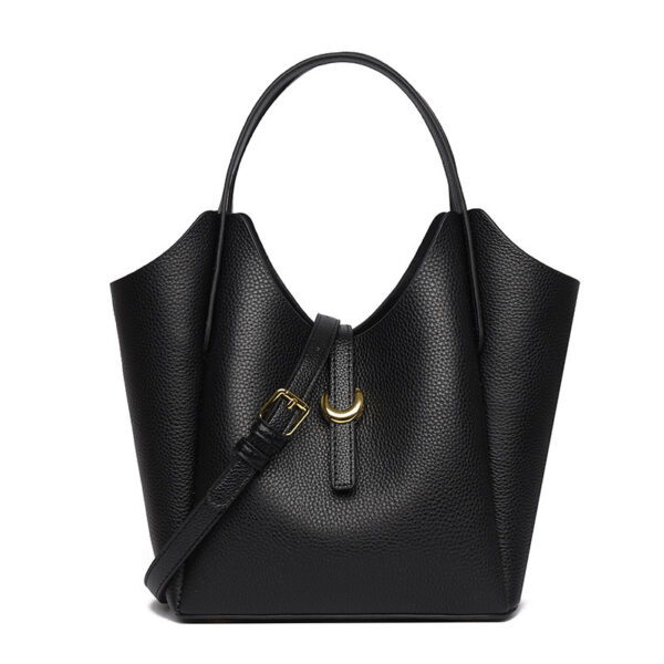 Genuine Leather Women's Large Capacity Hand Holding Bucket Bag - Image 3