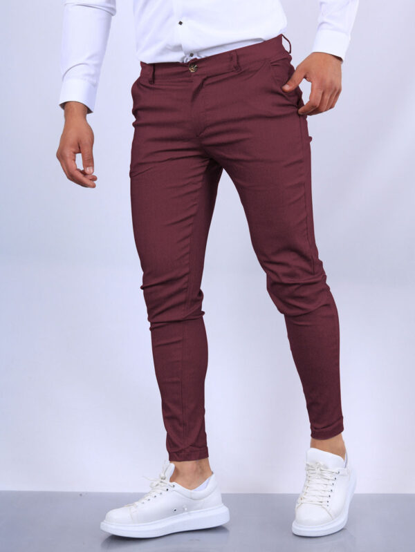 Men's Slim Button Trousers Fashion Solid Office Versatile Long Pencil Pants - Image 4
