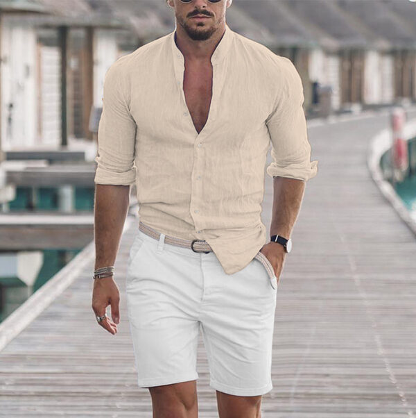 Men's Long Sleeve Shirt With Button Casual Solid Color Tops For Spring Autumn - Image 4