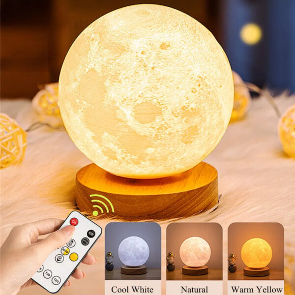 Creative 3D Magnetic Floating Levitating Moon Lamp Touch Control 3 Color Moon Light Lunar Night Light For Home Office Room Decor - Image 4