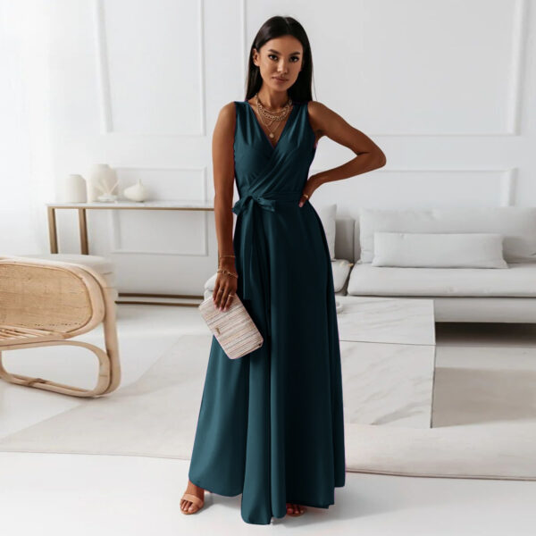 V-neck Sleeveless Dress With Belt Summer Fashion Party Club Evening Maxi Dresses For Women Clothing - Image 10