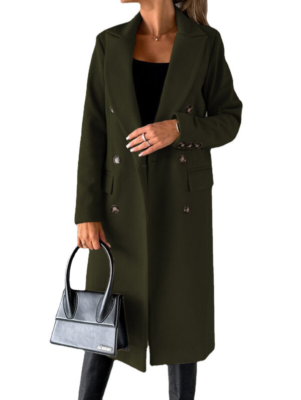 Long Sleeve Lapel Coat Winter Fashion Solid Double Breasted Slim Long Jacket Womens Clothing - Image 3