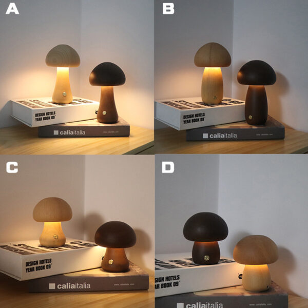 INS Wooden Cute Mushroom LED Night Light With Touch Switch  Bedside Table Lamp For Bedroom Childrens Room Sleeping Night Lamps Home Decor - Image 4