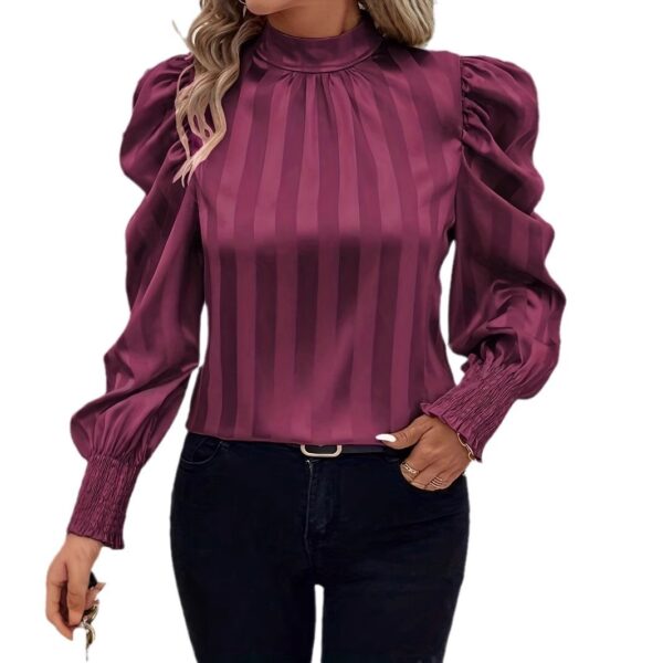 Solid Color Stand-up Collar Long Sleeve Shirt Women - Image 4