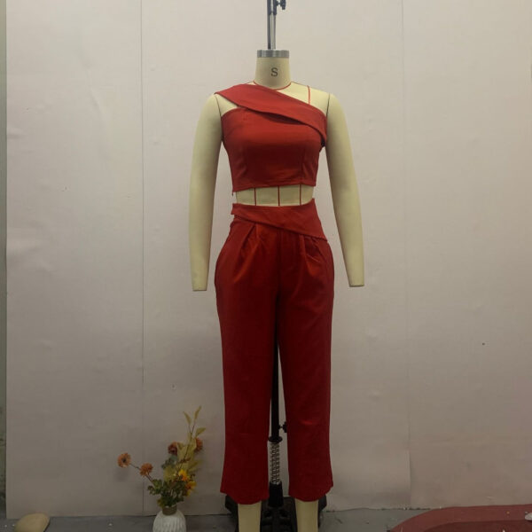 Hot Girl Diagonal Collar Halter Slim Fit Suit - Image 5