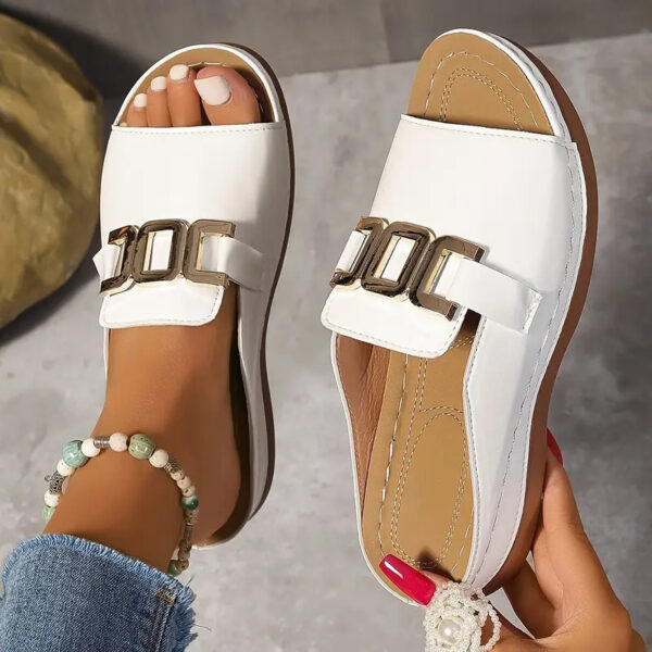 Ins Chain Wedges Sandals Summer Fashion Platform Peep-toed Slides Slippers Outdoor Thick Bottom Roman Shoes For Women - Image 3