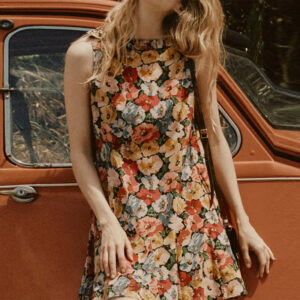 Sleeveless Short Dress Silk Floral Vacation Style French Style