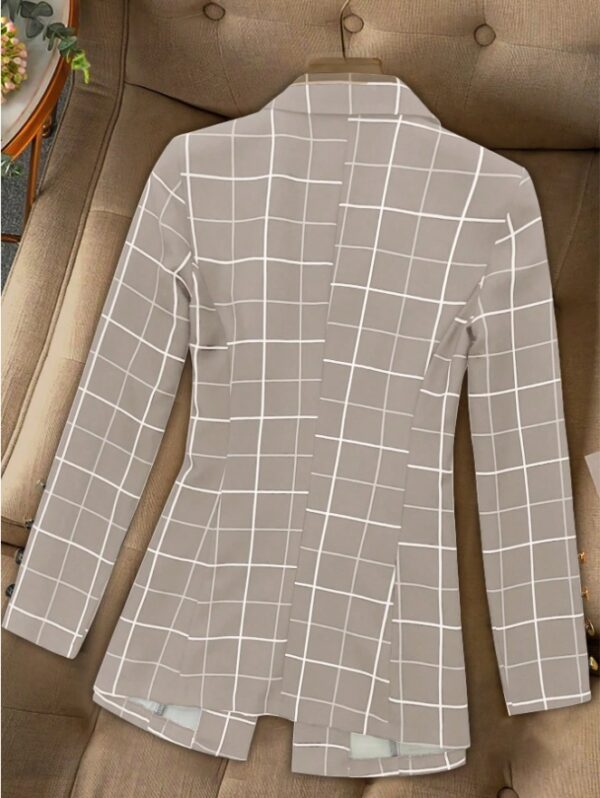 Women's Button Front Lapel Long Sleeve Plaid Casual Blazer - Image 3