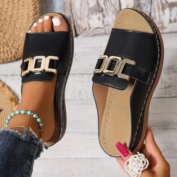 Ins Chain Wedges Sandals Summer Fashion Platform Peep-toed Slides Slippers Outdoor Thick Bottom Roman Shoes For Women - Image 7