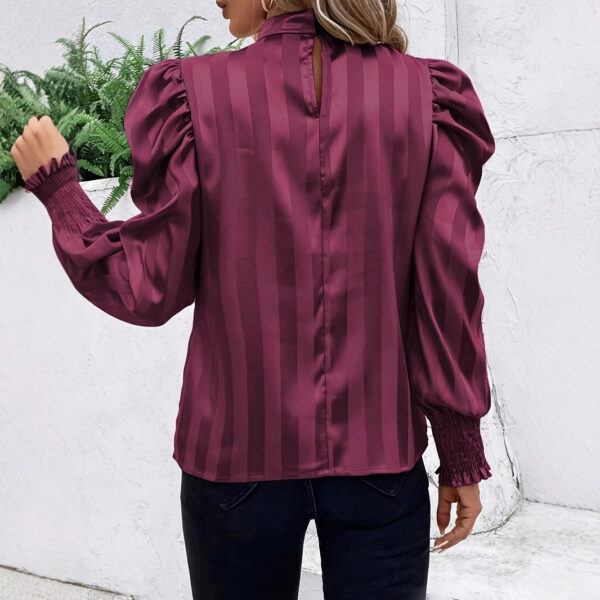 Solid Color Stand-up Collar Long Sleeve Shirt Women - Image 5