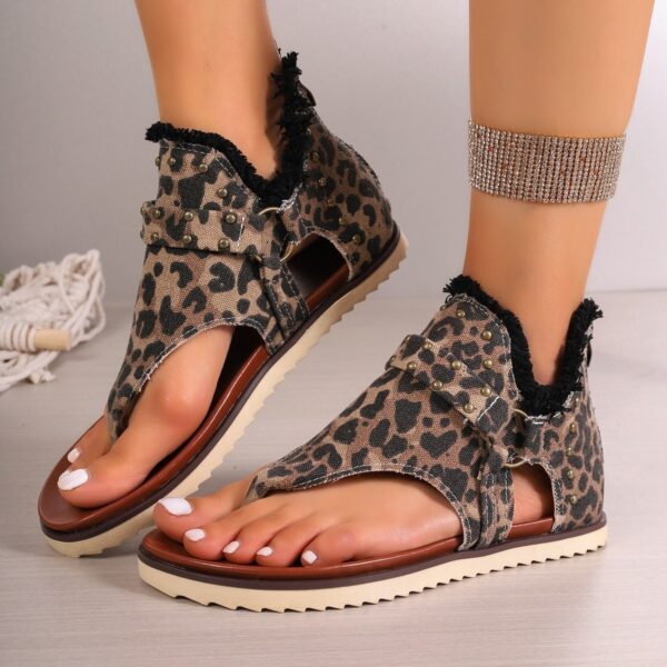 Denim Thong Sandals With Rear Zipper Summer Retro Beach Flat Shoes For Women - Image 6
