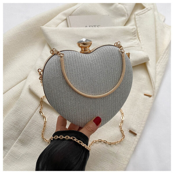 Evening Clutch Bag Women Bag Shiny Handbag Heart Shape Metal Clutches Bag Fashion Chain Shoulder Crossbody Bag Luxury Lady Purse Valentines Day Outfit - Image 7