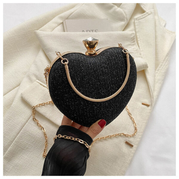 Evening Clutch Bag Women Bag Shiny Handbag Heart Shape Metal Clutches Bag Fashion Chain Shoulder Crossbody Bag Luxury Lady Purse Valentines Day Outfit - Image 5