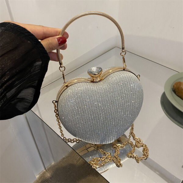 Evening Clutch Bag Women Bag Shiny Handbag Heart Shape Metal Clutches Bag Fashion Chain Shoulder Crossbody Bag Luxury Lady Purse Valentines Day Outfit - Image 9