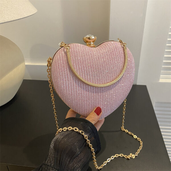 Evening Clutch Bag Women Bag Shiny Handbag Heart Shape Metal Clutches Bag Fashion Chain Shoulder Crossbody Bag Luxury Lady Purse Valentines Day Outfit - Image 3