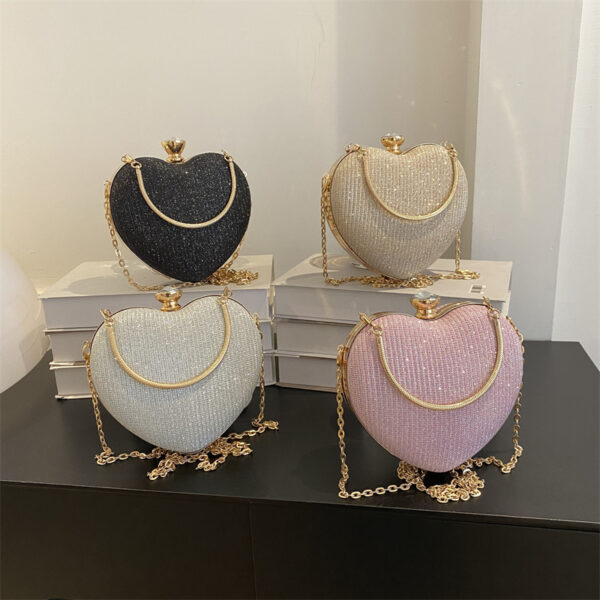 Evening Clutch Bag Women Bag Shiny Handbag Heart Shape Metal Clutches Bag Fashion Chain Shoulder Crossbody Bag Luxury Lady Purse Valentines Day Outfit - Image 6